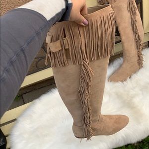 Nude Fringe Boots - image 1